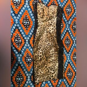 Dina Bar-el Leopard Print Black lace trim Women’s Dress Feminine